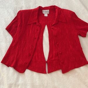 Vintage 90s Red Women's Open Back Button Blouse or Top